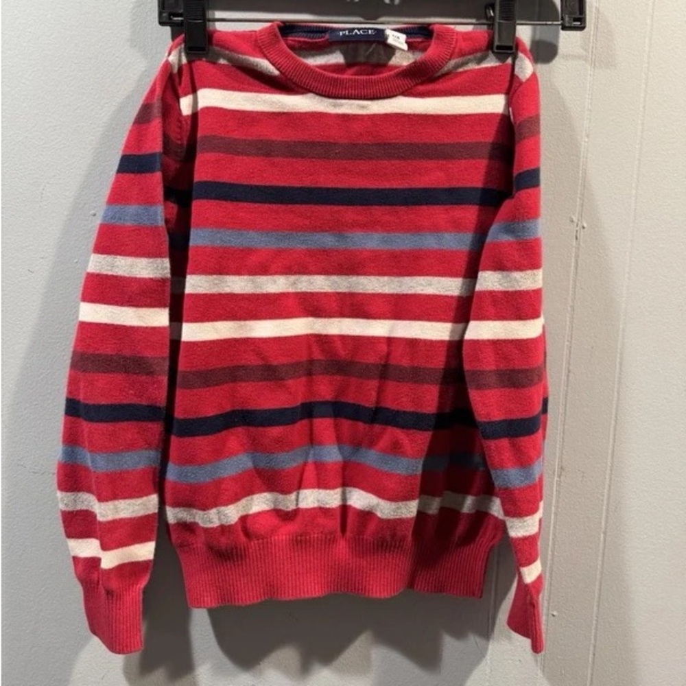 Place Red Striped Crewneck Sweater with Navy, Light Blue & White Stripes